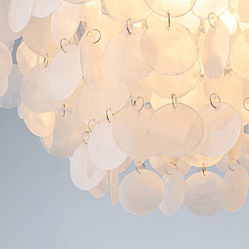 3/6-Lights Unique Tiered Bronze Capiz Chandelier with Seashell Accents