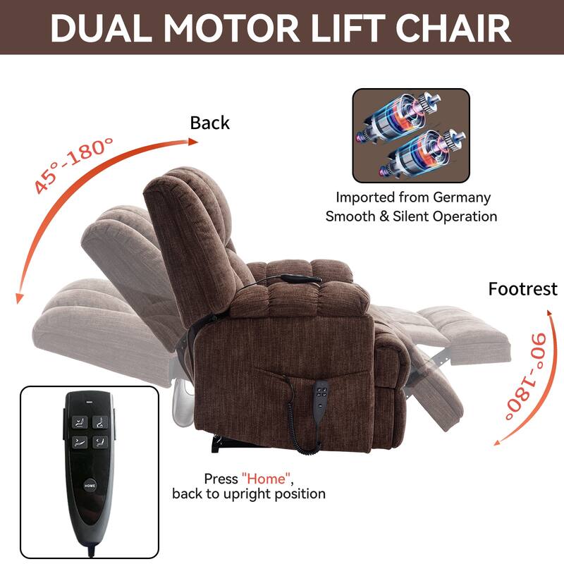 Dual Motor Heat Massage Infinite Position Electric Power Lift Recliners with Power-Remote, Medium-firm and Heavy Duty