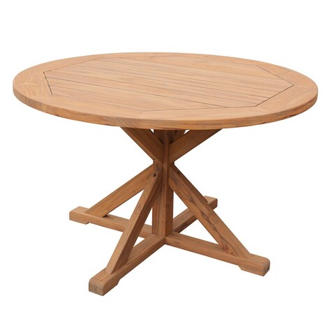 Courtyard Casual Basic Teak Collection 48" Round Flag Leg Dining Table