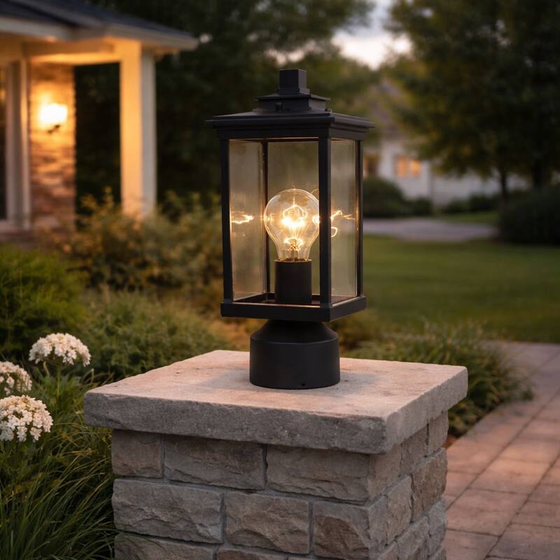 1 Light Outdoor Post Lantern in Clear Glass and Black Finish - 14.3"H x 5.2"W x 5.2"D
