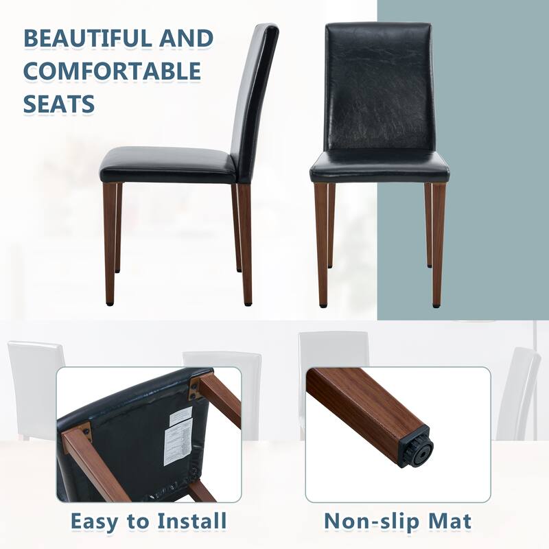European Dining Chair Set of 2 PU Leather Upholstered Dining Chair with Walnut-Colored Metal Legs Kitchen Side Chair