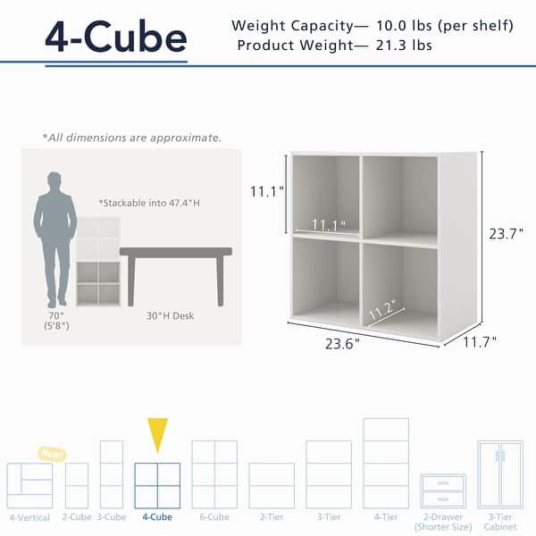 dimension image slide 7 of 9, DH BASIC Modern Stackable Storage Organizer Bookcase with Doors