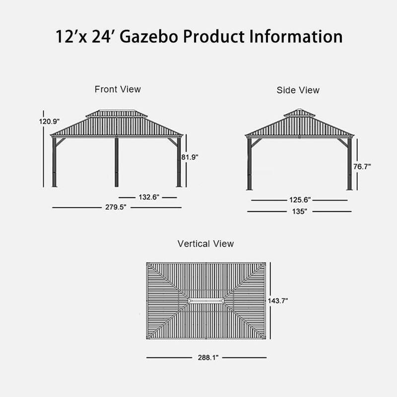 PURPLE LEAF Outdoor Gazebo Aluminum Frame Galvanized Steel Hardtop Gazebo