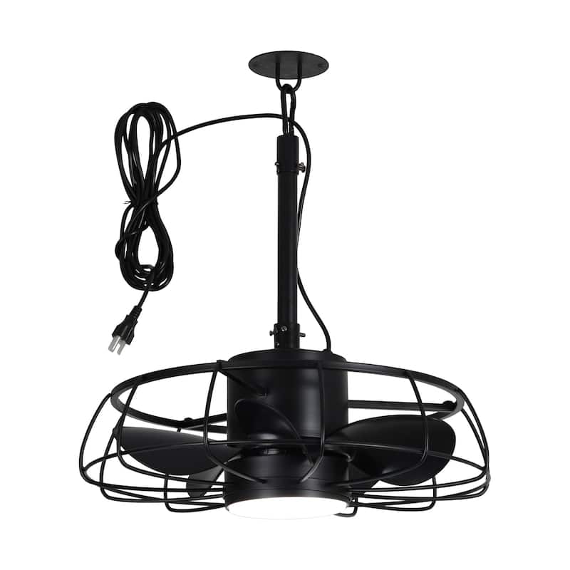 20" Indoor/Outdoor Black Industrial Plug-In Ceiling Fan w/Light