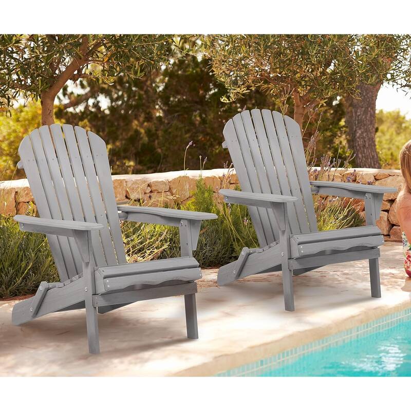 Wooden Outdoor Folding Adirondack Chair Set of 2/4 Wood Lounge Patio Chair for Garden,Half Assembled Backrest