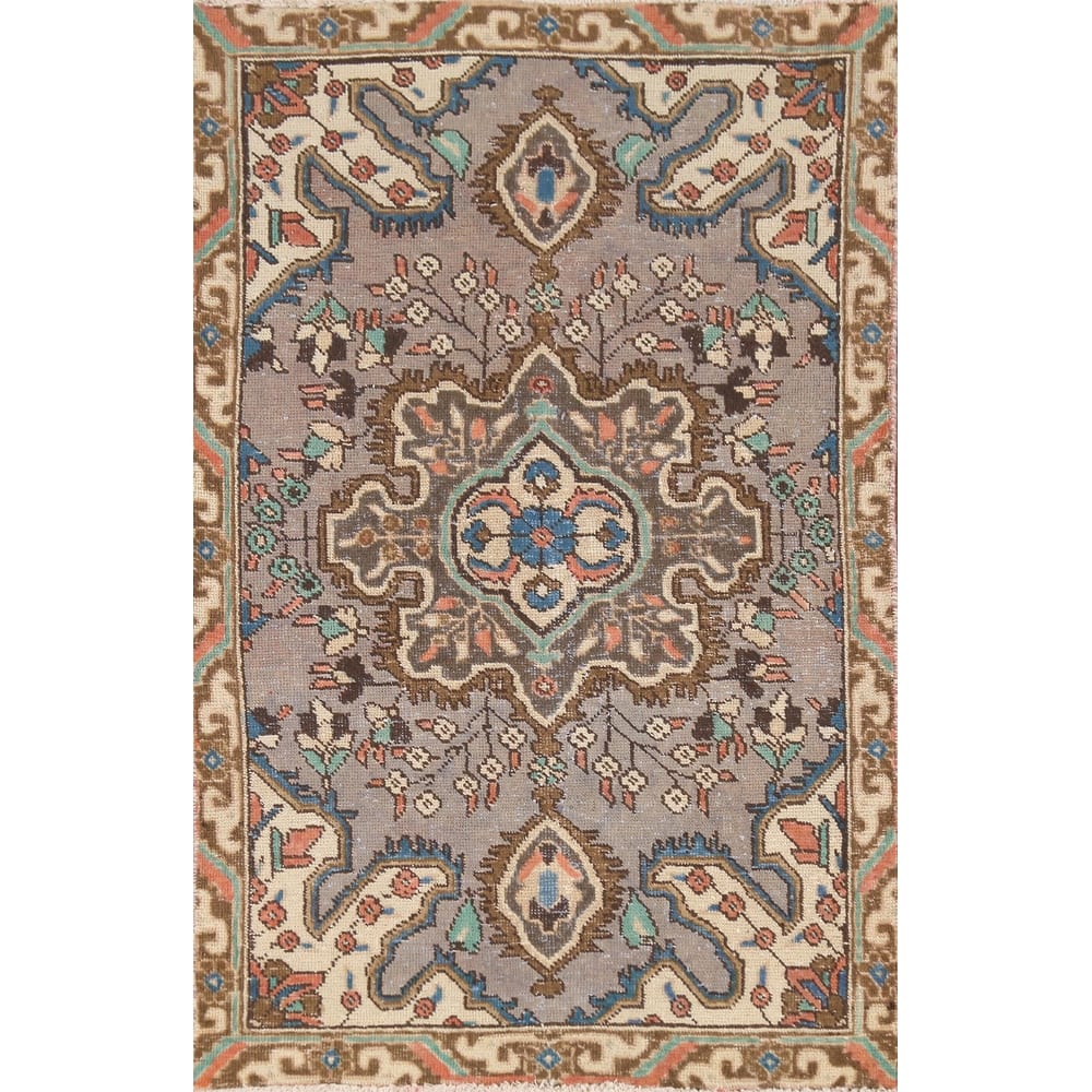 Hand Knotted Oriental 100% Wool Carpet Traditional Medallion Purples Tabriz Area Rug - 4' 11'' X 3' 0''