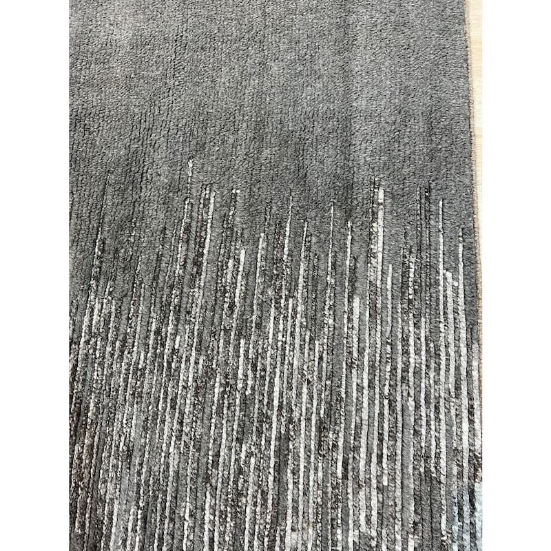 Hand-Knotted Wool Plush Flatweave Loom Rug, 8' x 10', Silver Area Rug, Stylish Soft Texture for Bedrooms or Living Room - L