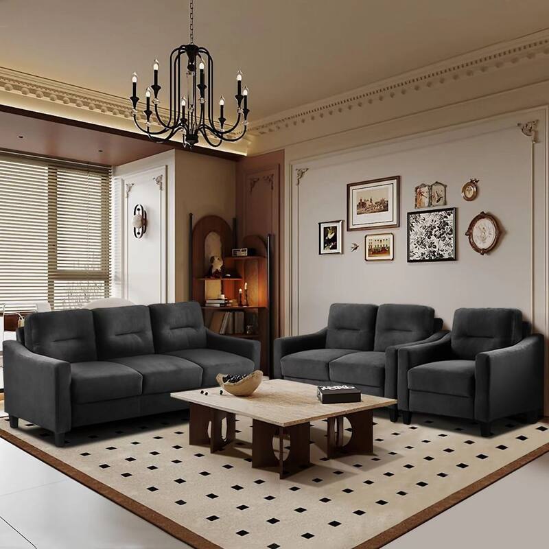 Couch Comfortable Sectional Couches set 1+2+3 - Black