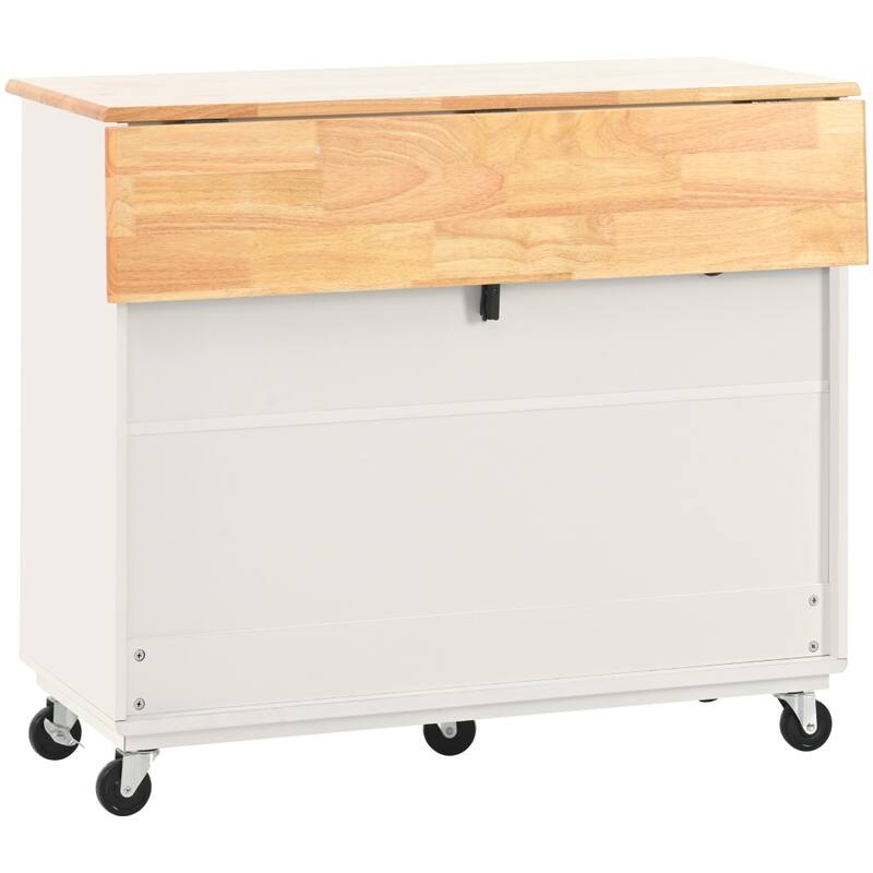 LED Light Kitchen Island on Wheels with Drop Leaf and Power Outlets