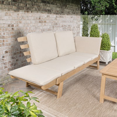 Arwen 2-Seat Modern Scandinavian Folding Wood Outdoor Day Bed Sofa, Beige/Light Teak by JONATHAN Y