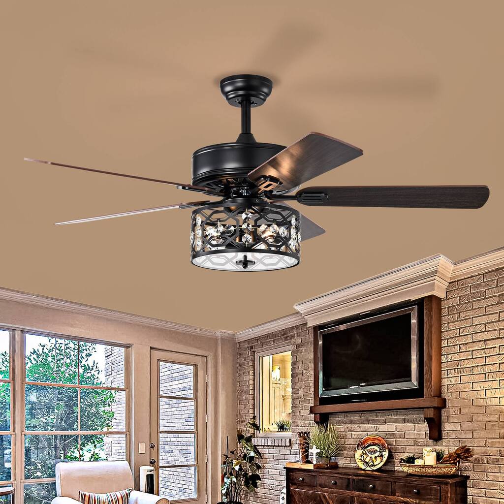 52 Inch Crystal Chandelier Fan with Lights and Remote Control, Modern Ceiling Fan with Dual Finish Reversible Blades