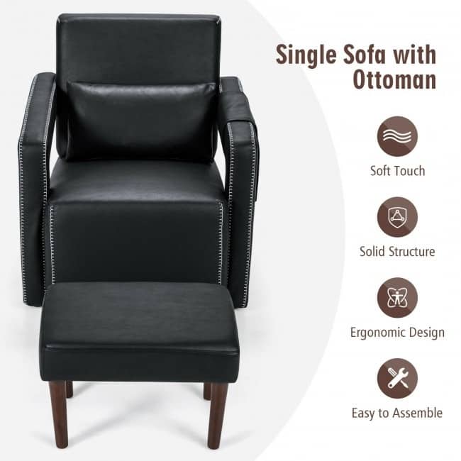 Modern Berber Fleece Single Sofa Chair with Ottoman and Waist Pillow - 31" x 31" x 34.5" (L x W x H)
