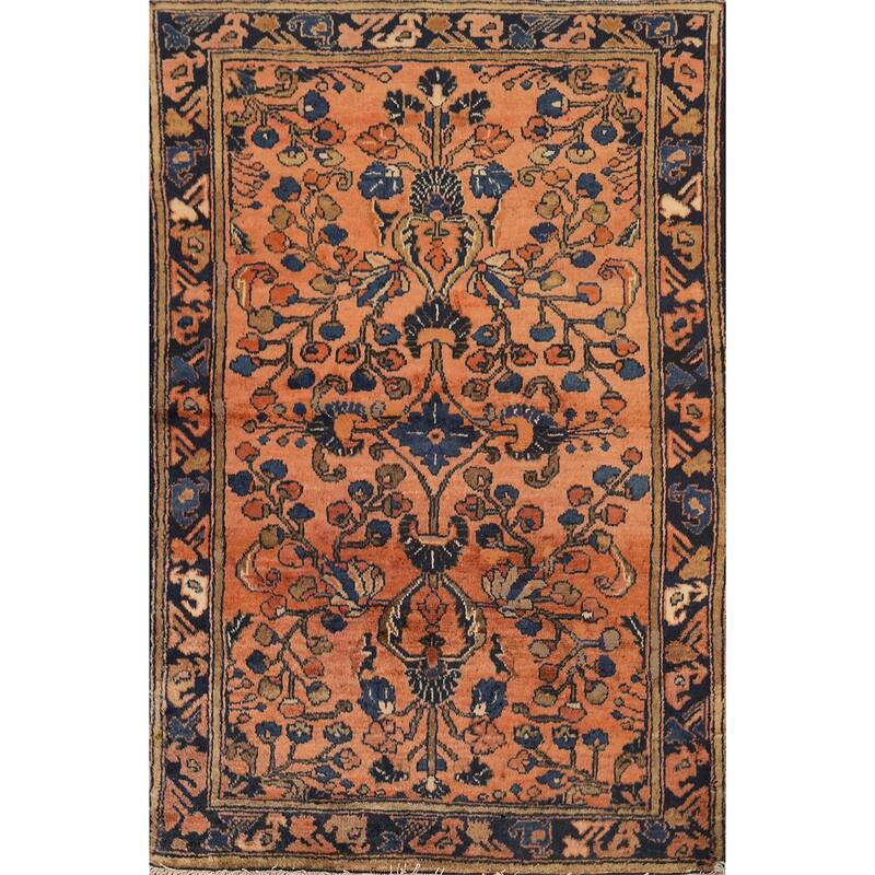 Hand Knotted Oriental 100% Wool Carpet Traditional Floral Oranges & Rust Lilian Area Rug - 4' 4'' X 3' 2''