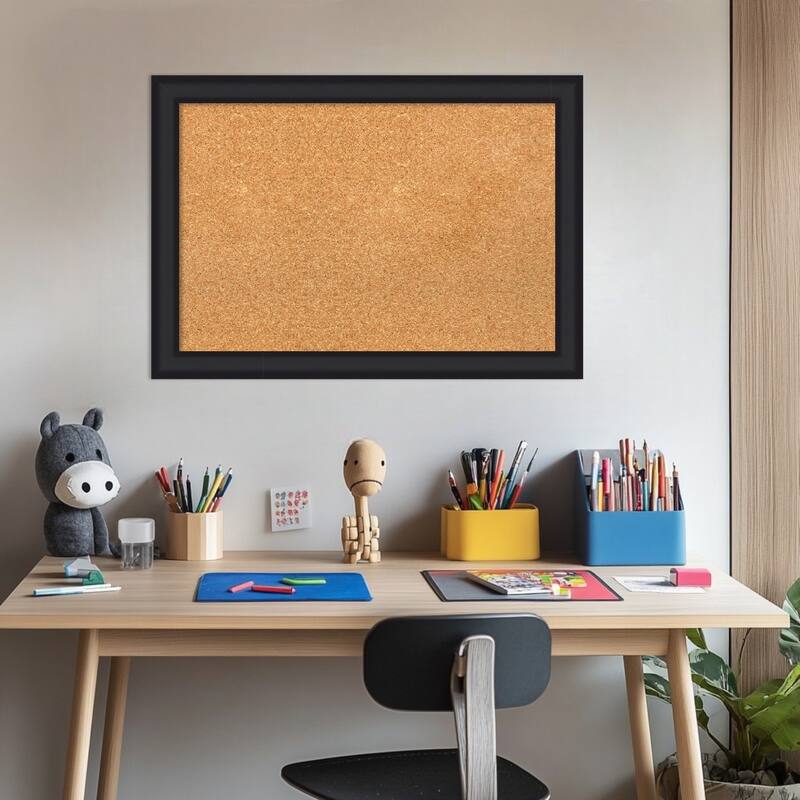 Oliver Black Narrow Wood Framed Cork Board - Bulletin Board, Organization Board, Pin Board
