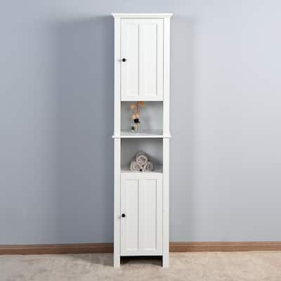 Bathroom Storage Cabinet with 2 Doors Wooden Cabinet with 6 Shelves