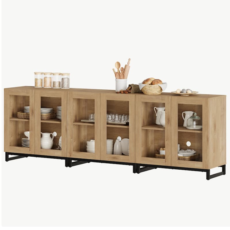 WAMPAT Modern TV Stand with Glass Doors for 110 inch TVs, Entertainment Center Console with Adjustable Shelves and Metal Base