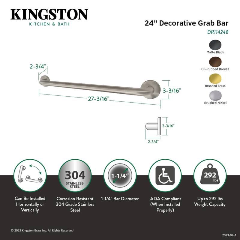 Kingston Brass Americana 24-Inch x 1-1/4-Inch O.D Grab Bar