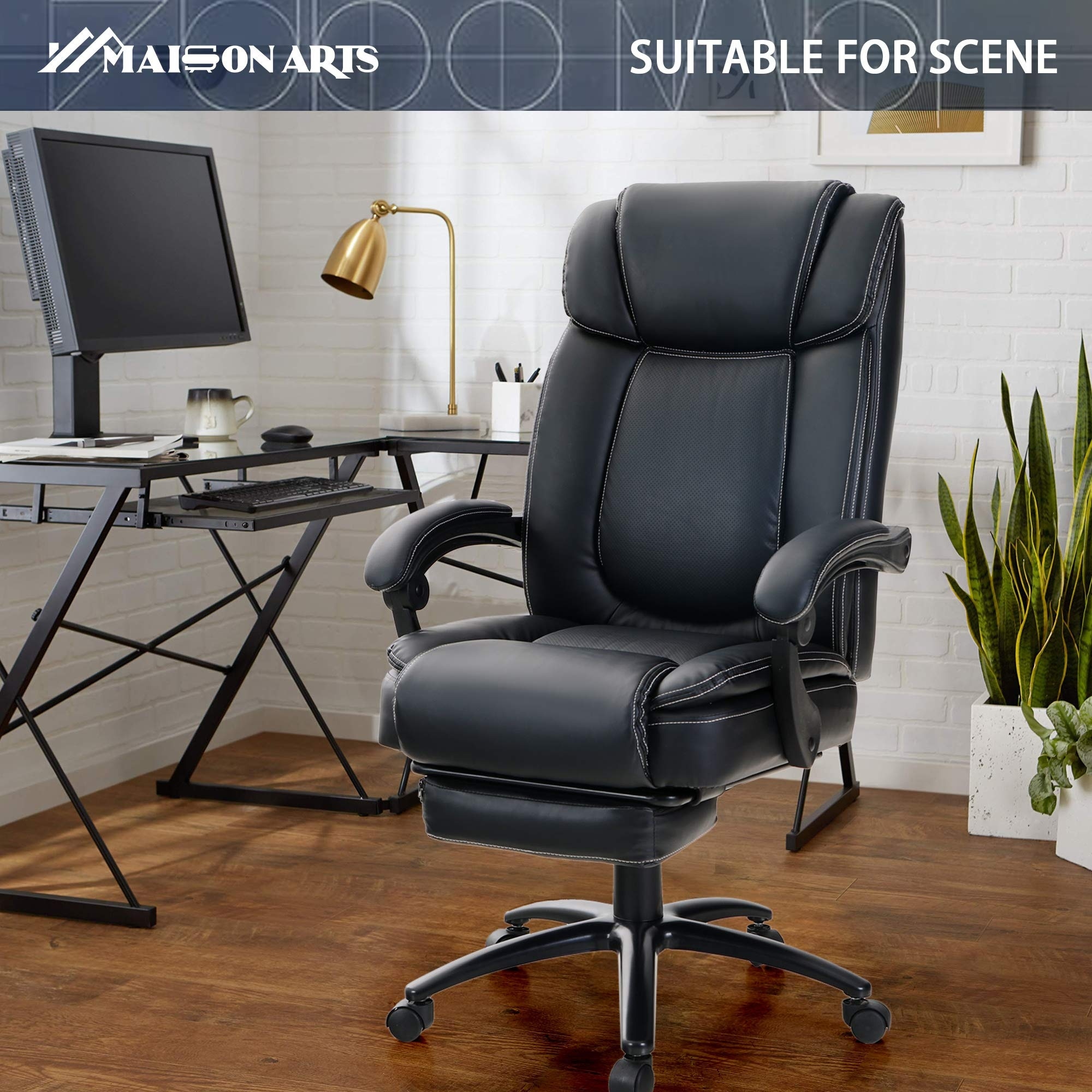 MAISON ARTS Leather Office Chair High back with Footrest with