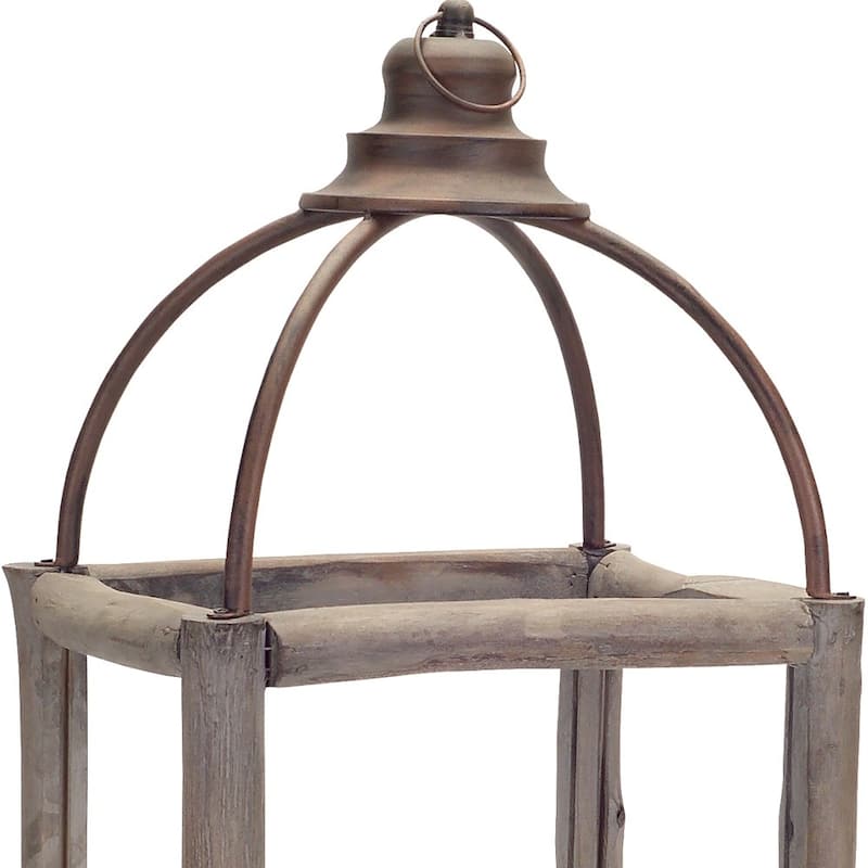HomeRoots Set Of Two Gray Flameless Floor Lantern Candle Holder - 15