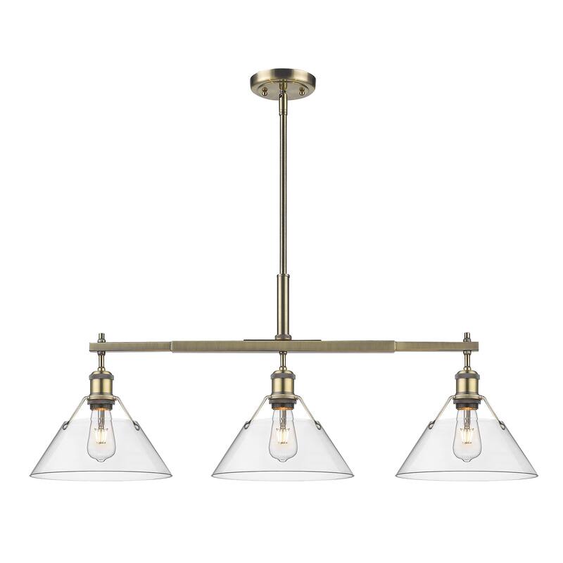 Orwell 3-Light Linear Pendant in Aged Brass with Clear Glass - Gold