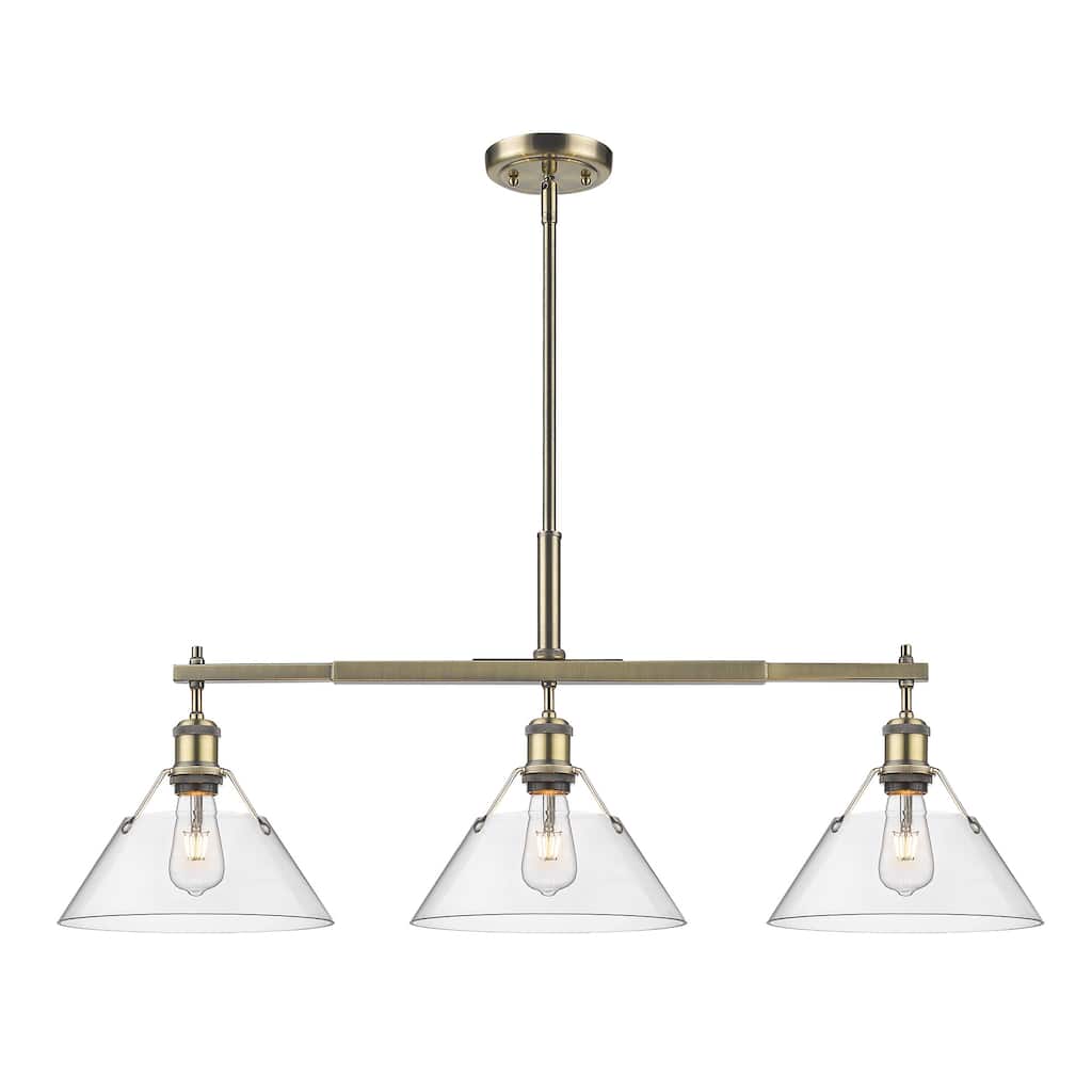 Orwell 3-Light Linear Pendant in Aged Brass with Clear Glass - Gold