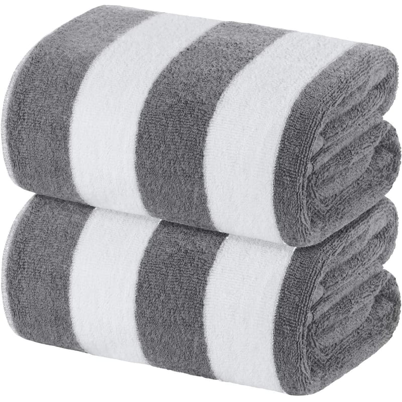White Classic Luxury Cabana Striped Oversized Beach Towel 35x70" | Set of 2 - Gray