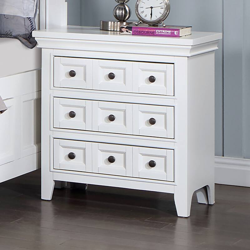Saer Transitional Grey Wood 3-Drawer Nightstand by Furniture of America - White