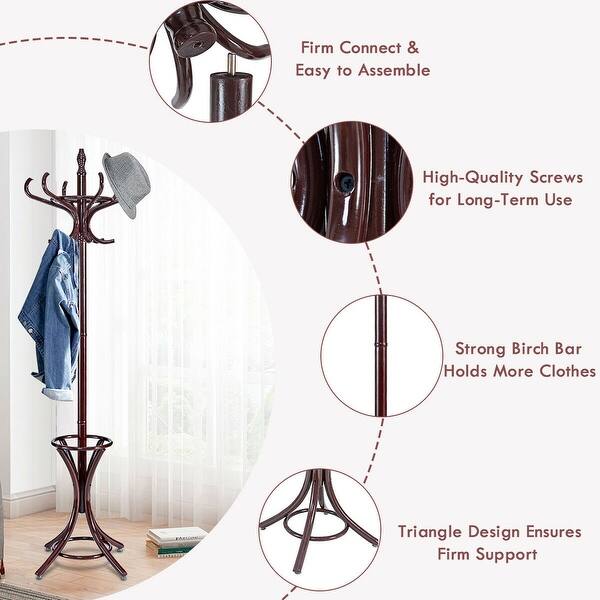 Shop Gymax Wood Standing Hat Coat Rack Jacket Bag Hanger Tree 12