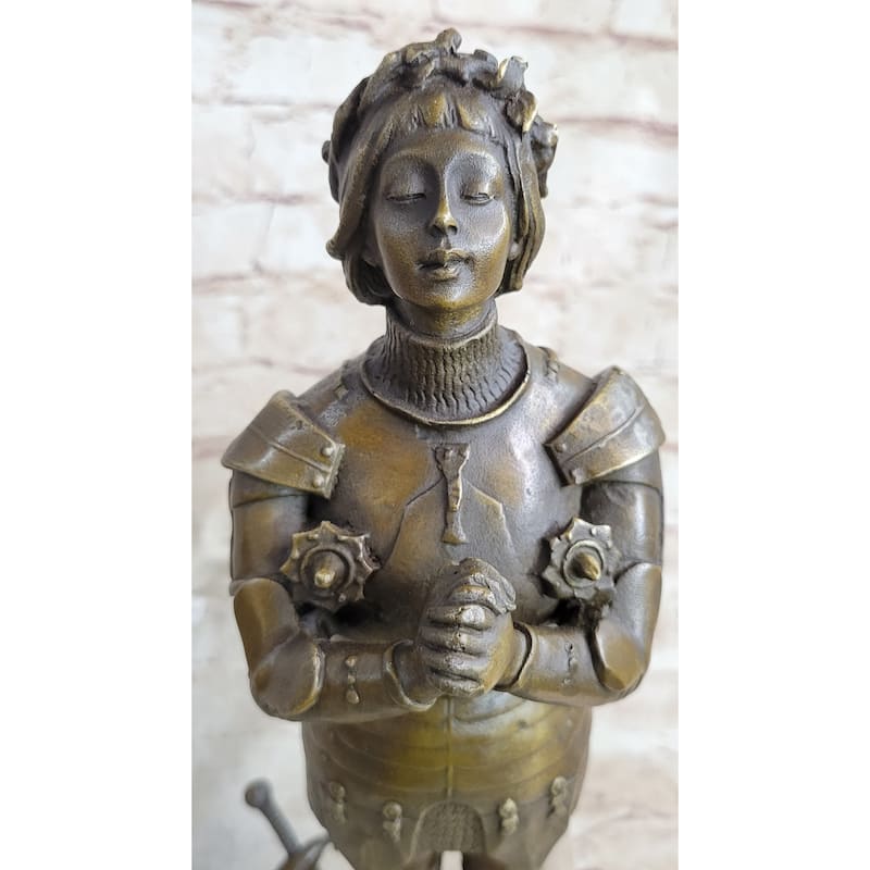Joan Of Arc Roman Catholic Saint Praying Heroine Bronze Marble Statue Artwork