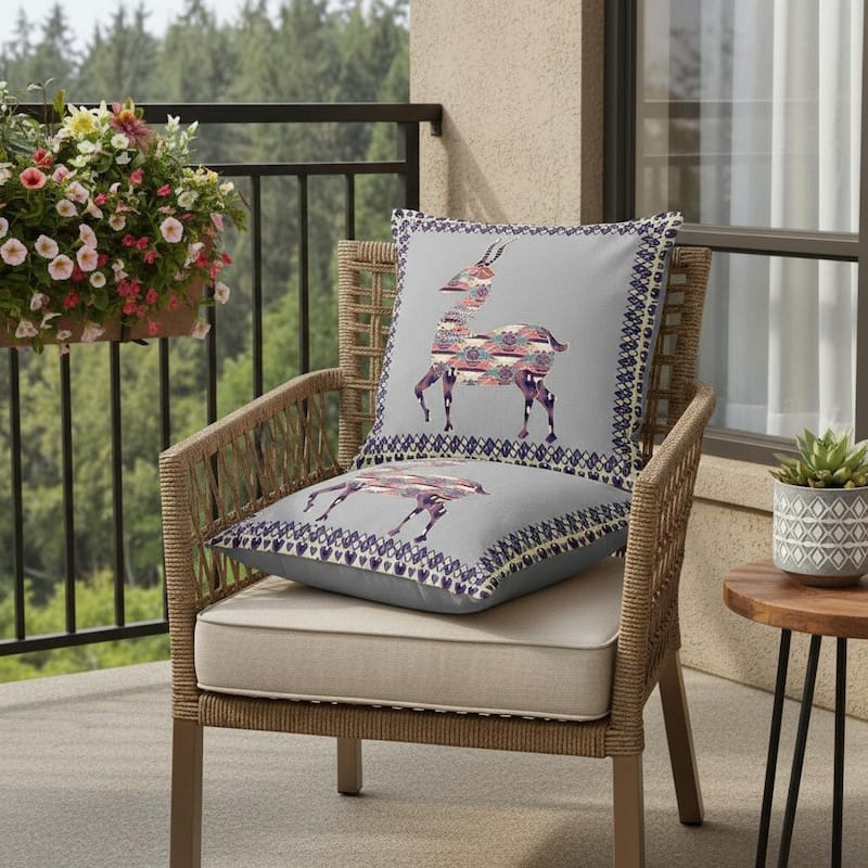 HomeRoots Set of Two 16" X 16" Gray and Purple Deer Blown Seam Animal Print Indoor Outdoor Throw Pillow - Purple/Gray - 16.00' X '16.00' X '5.00