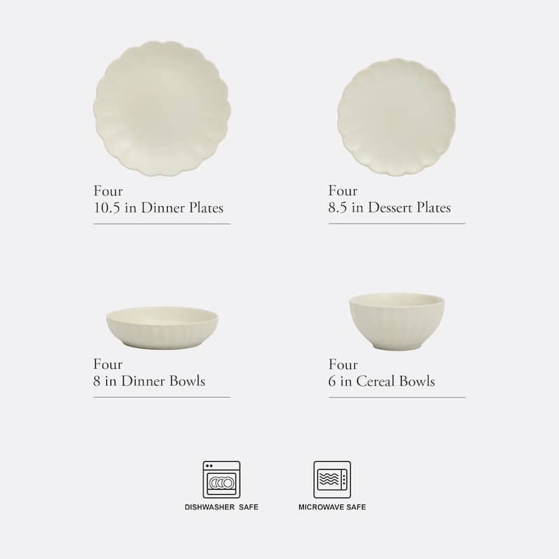 Gibson Elite Malibu Shore 16 Piece Scallop Stoneware Reactive Glaze (Service for 4) Ceramic Plates and Bowls Dinnerware Set