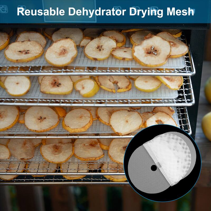 9 Pcs 13" Round Silicone Dehydrator Sheets Fruit Dryer Mesh Mat, White