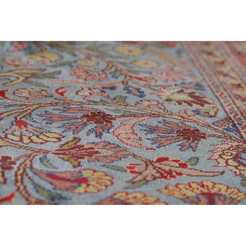 Hand Knotted Oriental Silk Carpet Traditional Floral Navy Blue & Blues Hereke Area Rug - 4' 10'' X 3' 3''