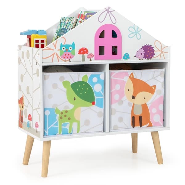 slide 2 of 9, Costway Kids Dollhouse Bookshelf Toddler Book & Toy Storage Display - See Details White - See Details