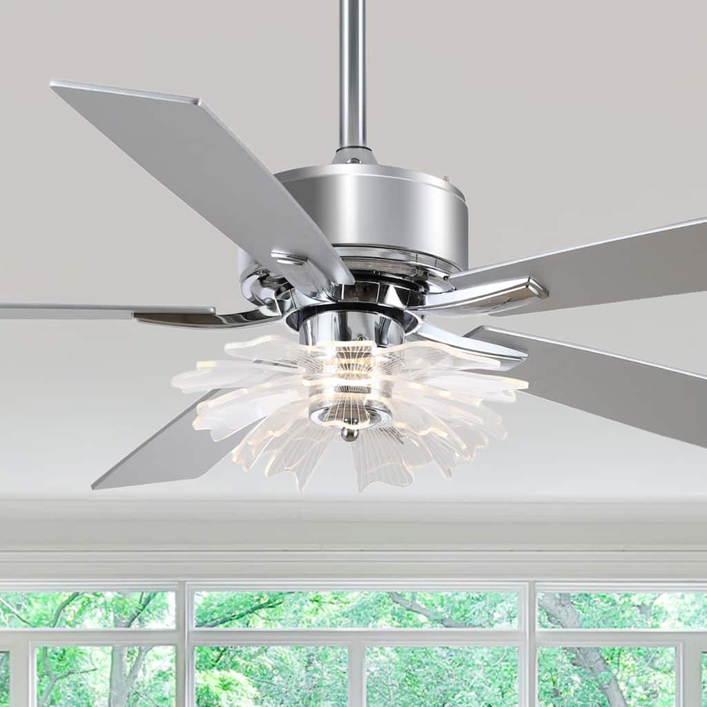 52" Chrome Reversible 5-Blade Modern LED Ceiling Fan with Light and Remote