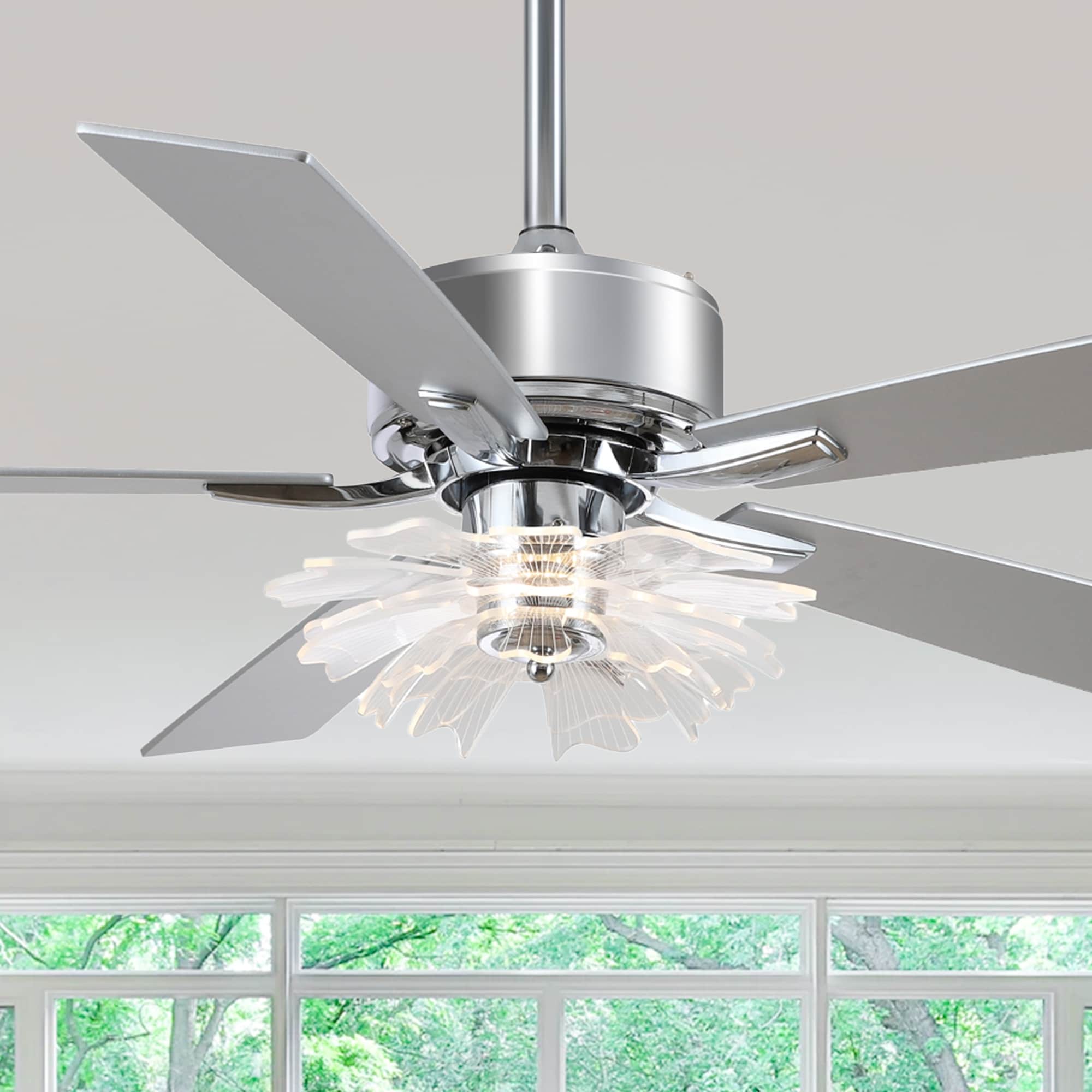 52" Chrome Reversible Modern Acrylic LED Petals Ceiling Fan with Light and Remote