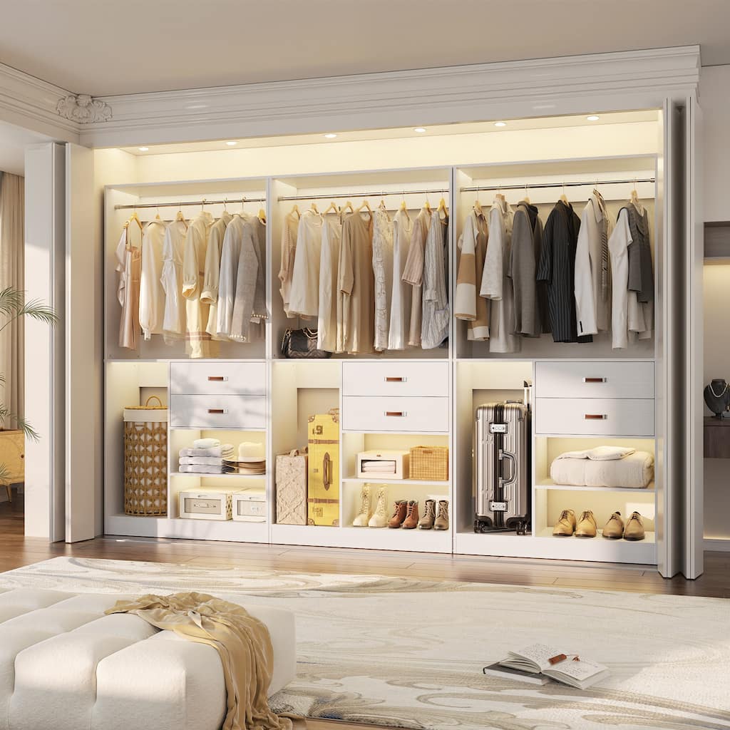 40'' Large Closet System with Shelves and 2 Drawers, Freestanding Closet Organizer with Hanging Rods