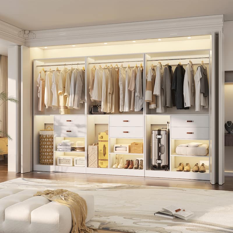 40'' Large Closet System with Shelves and 2 Drawers, Freestanding Closet Organizer with Hanging Rods - 3pcs - White