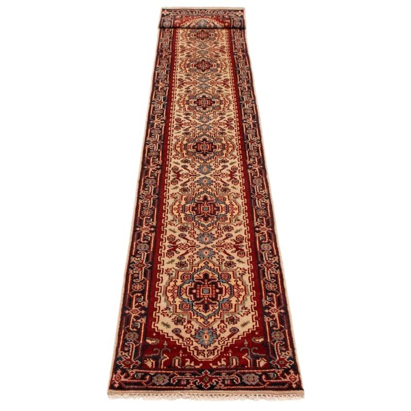 ECARPETGALLERY Hand-knotted Serapi Heritage Cream, Red Wool Rug - 2'5 x 15'9
