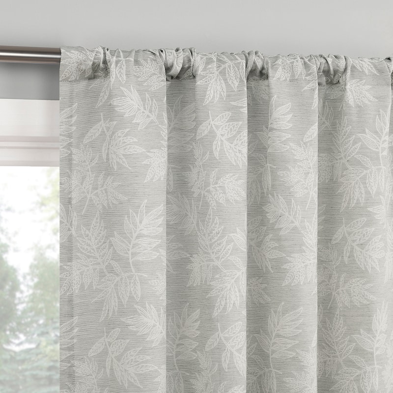 No. 918 Koda Woven Jacquard Leaf Semi-Sheer Rod Pocket 1-Piece Curtain Panel, Single Panel - 50" x 63" - Light Grey