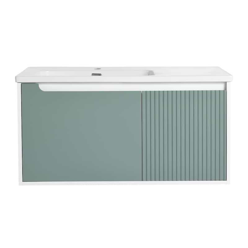 32/36/40 inch Wall Mounted Bathroom Vanity Set in Mint Green with Integrated Ceramic Sink