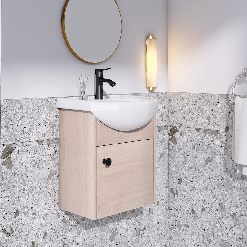 18 inch Wood Wall-Mounted Bathroom Vanity Set with Integrated Ceramic Sink