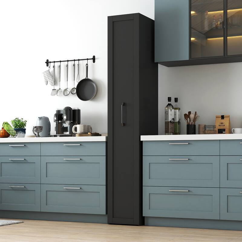 Large Slim Storage Cart, Kitchen Rolling Cart, Narrow Storage Cabinet with Handle & Wheels, Wood Spice Rack Next to Fridge