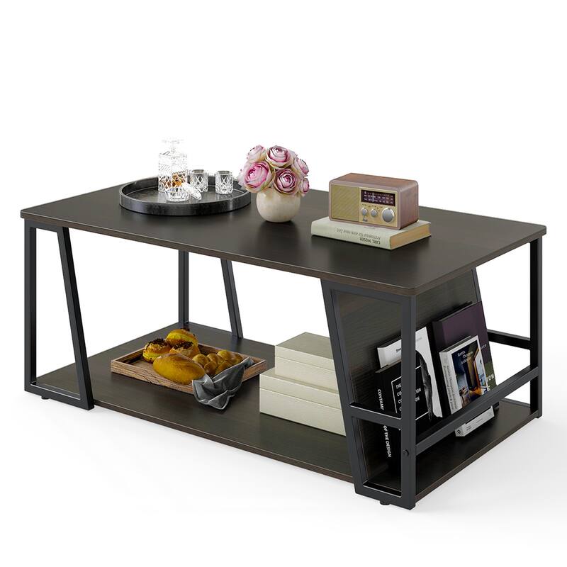 Gymax 40'' Coffee Table & 2-Tier Modern Farmhouse Center Table