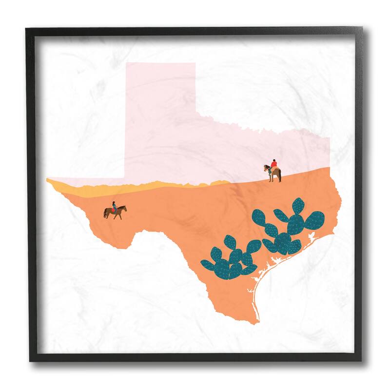 Stupell Southwestern Desert Landscape Texas State Outline Framed Giclee Art Design By Victoria Kukla - 12 x 12 - Black