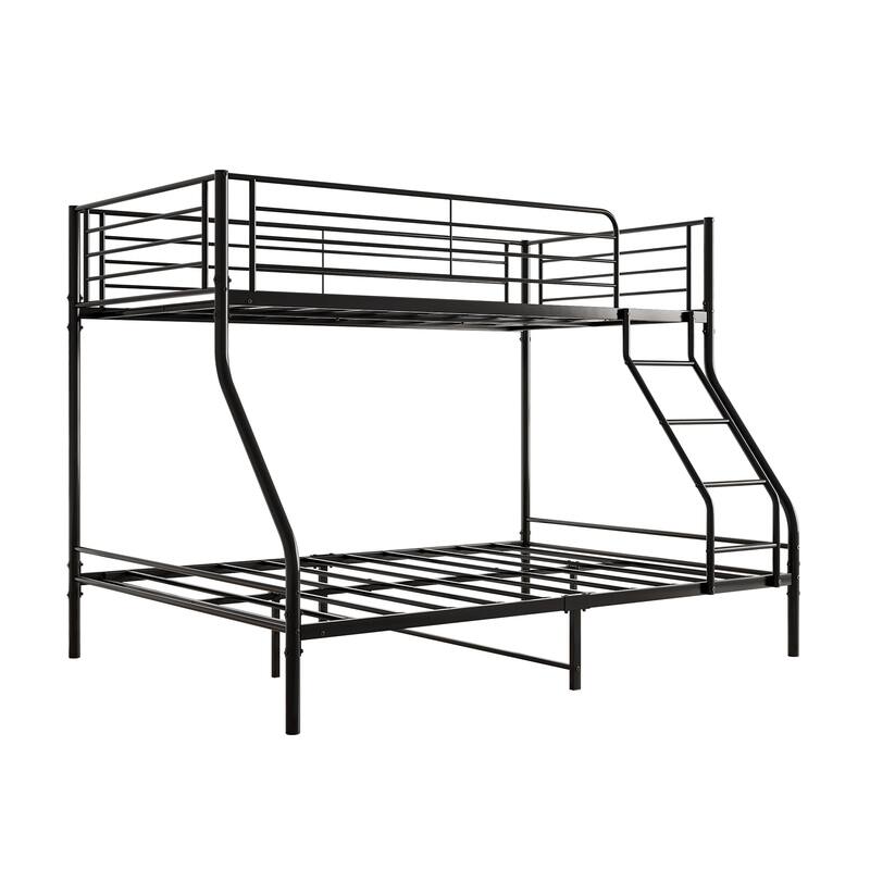 Sturdy Metal Twin-Over-Full Bunk Bed Frame with Safety Guardrails and Inclined Ladder, No Box Spring Required