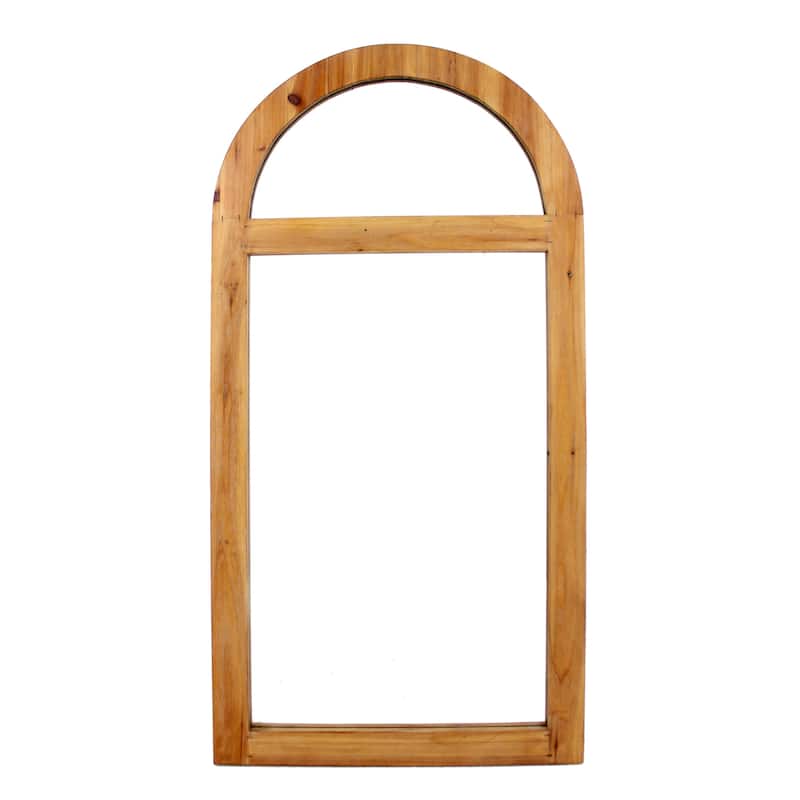 Farmhouse Style Rectangular Wooden Wall Mirror Set of 2 with Arched Top, Brown
