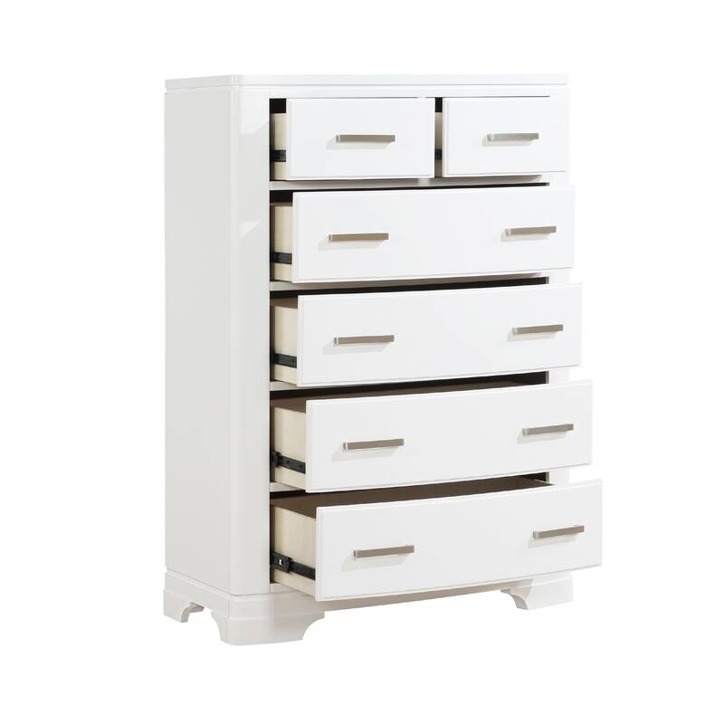 Hudy Tall Dresser Chest, 6 Drawers X Metal Handles, White Birch Veneer
