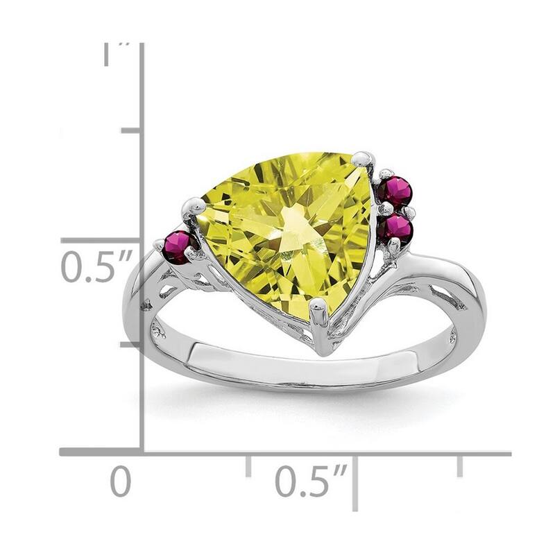 Curata 925 Sterling Silver Lemon Quartz and Rhdolite Garnet Ring