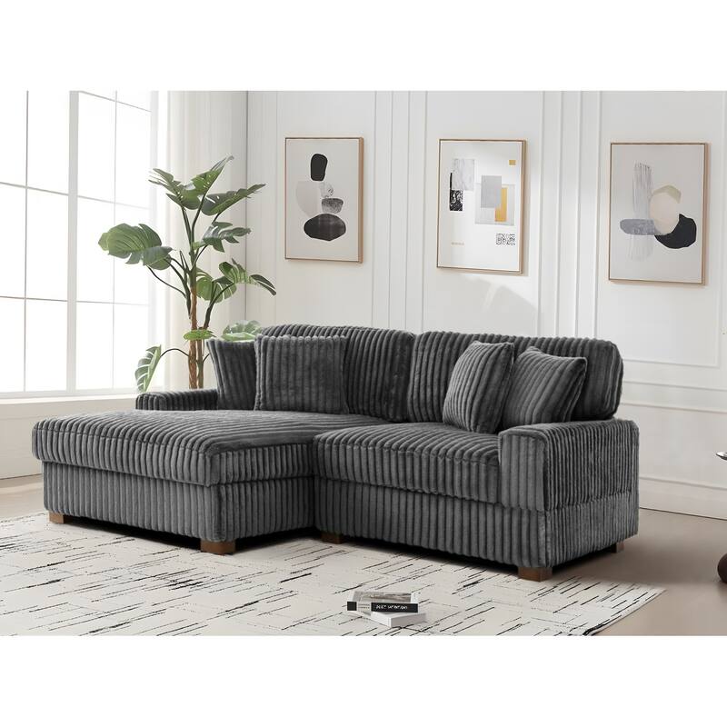 118.4"W Plush Modular Sectional Sofa with Pillows - 2 Piece Grey - Left Facing